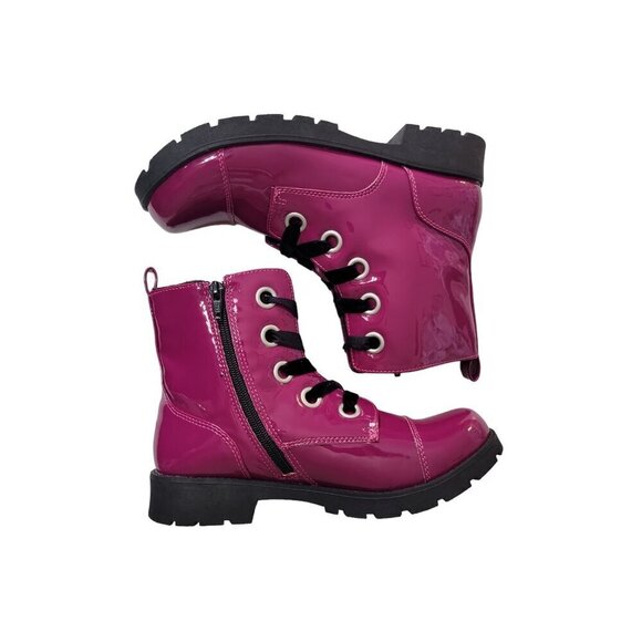 Olive & Edie Pink Combat Boots Y2k 90s Big Girls Sz 6 Chunky Grunge Girly Shiney - Picture 3 of 10